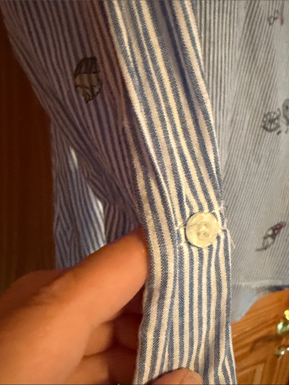 Dalia Blue and White Striped Button Down Shirt with Novelty Print - Picture 6 of 9
